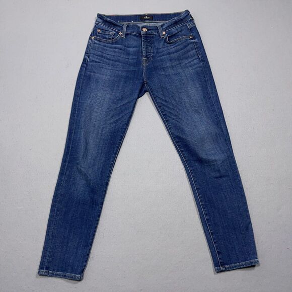 7 for all Mankind Jeans Women 25‎ Josefina Skinny Boyfriend Button Fly Blue - Picture 1 of 12